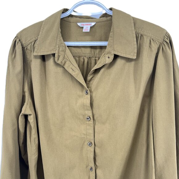 Joe Fresh Size L Cotton Blend khaki Button-Up Shirt Coastal Grandmother, Normcor - Picture 1 of 9